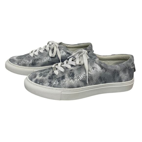 J Slides Lacee Sneaker Leather Leopard Snake Print Silver Black Size 10 Low Top - Picture 8 of 13